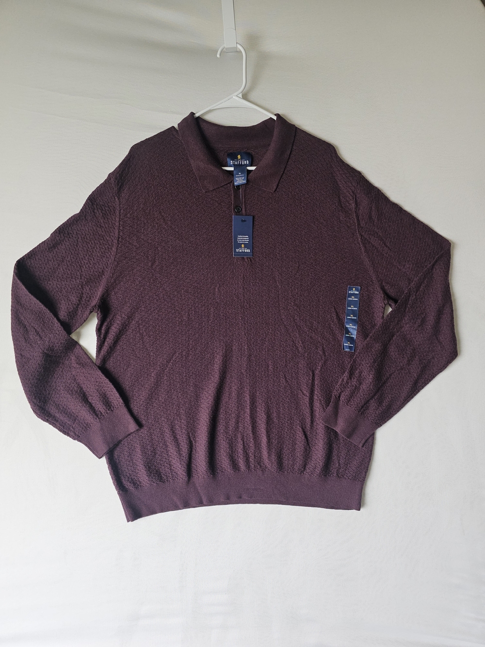 NWT Stafford Men’s Silk Blend Knit Polo Sweater XL